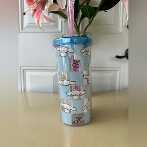 Sanrio Cinnamoroll Blue Checkered Cherry Tumbler  With 1 Mystery Straw Cover